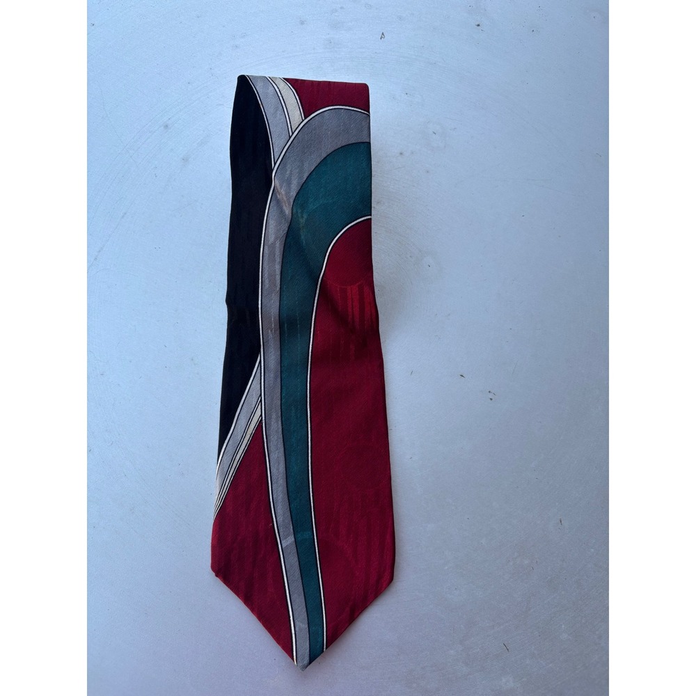 Gianfranco Ruffini‎ Italy Mens Silk Tie Burgundy Teal Abstract Geometric Vintage